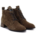 Women's leather ankle boots with heels, camel suede, Vinceza FIO27-67036