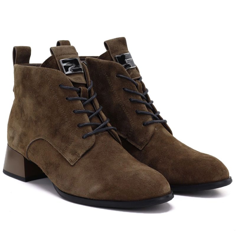 Women's leather ankle boots with heels, camel suede, Vinceza FIO27-67036