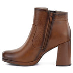 Women's ankle boots with a block heel and platform, insulated, brown, M.Daszyński AF125B-1