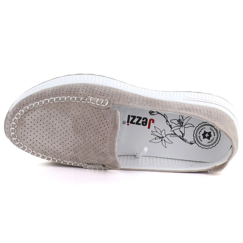 Leather moccasins with a thick sole, openwork, fango Jezzi 9793 Jezzi
