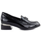 Women's patent leather shoes with a decorative heel, black Vinceza 58638 To be categorized Your Sports Performance