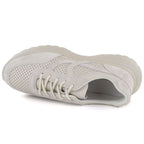 Women's leather sports shoes with openwork pattern, beige, Vinceza 41507 Vinceza
