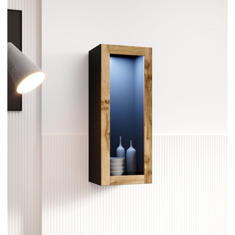 VIGO '90' display cabinet, glass 90/35/32, black/wotan oak Bufety i witryny/Bufety i witryny na drewnianej podstawie Your Sports Performance