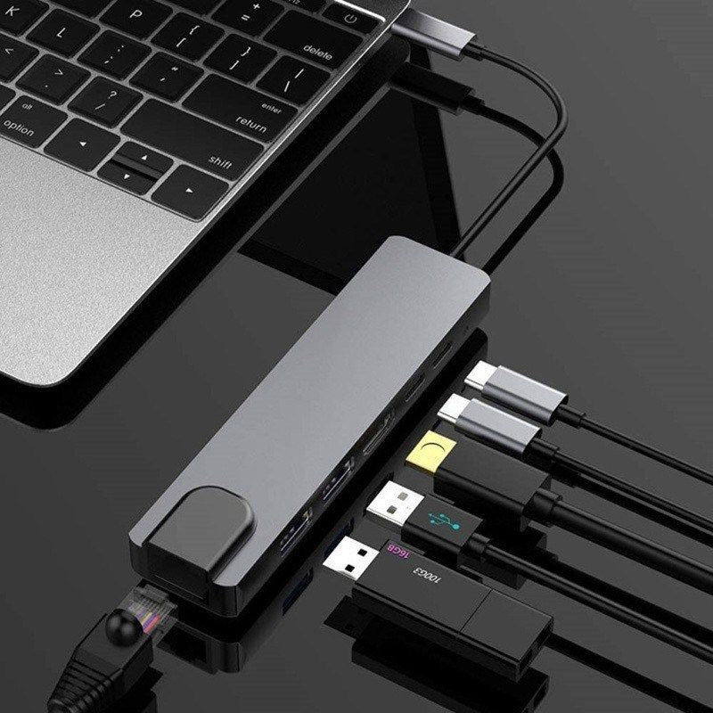 GEMBIRD MULTI ADAPTER USB TYPE-C 5IN1 (USB AF AND TYPE-C HUB + HDMI + PD+LAN) GRAY Kable i adaptery/Adaptery, przejściówki Your Sports Performance