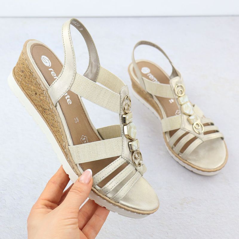 Women's wedge sandals with elastic bands, gold, Remonte R6264-91 Footwear Your Sports Performance