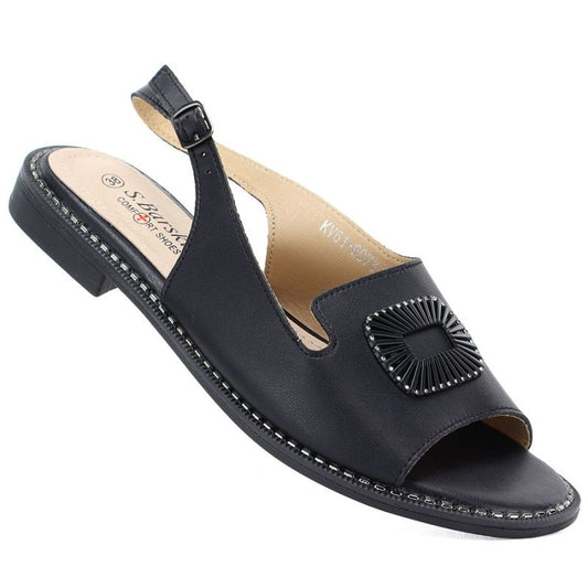 Women's black leather sandals S.Barski KV61-6076 S.Barski
