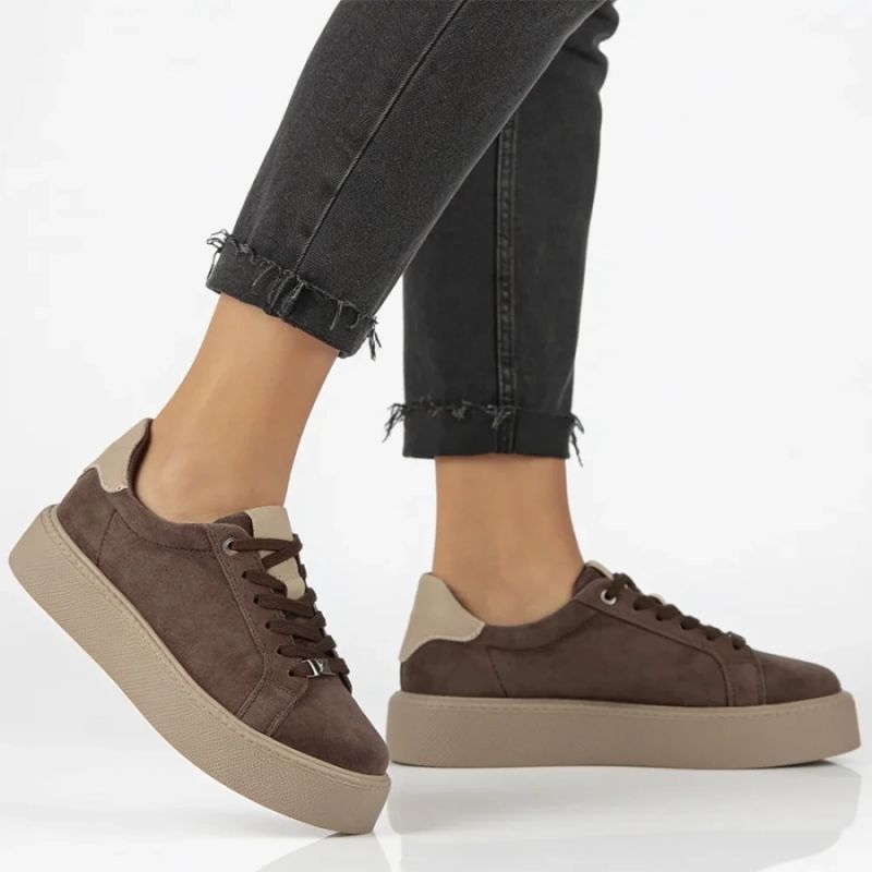 Women's leather platform sneakers, brown, Filippo DP6119