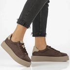 Women's leather platform sneakers, brown, Filippo DP6119