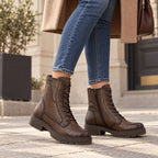Brown women's leather worker boots Rieker 75800-25