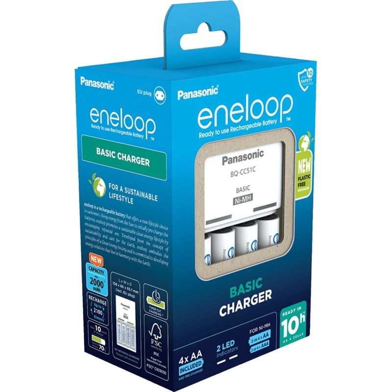 PANASONIC BASIC CHARGER + 4x AA ENELOOP 2000 mAh Baterie, akumulatorki i ładowarki/Ładowarki akumulatorowe (bez akumulatorków) Your Sports Performance