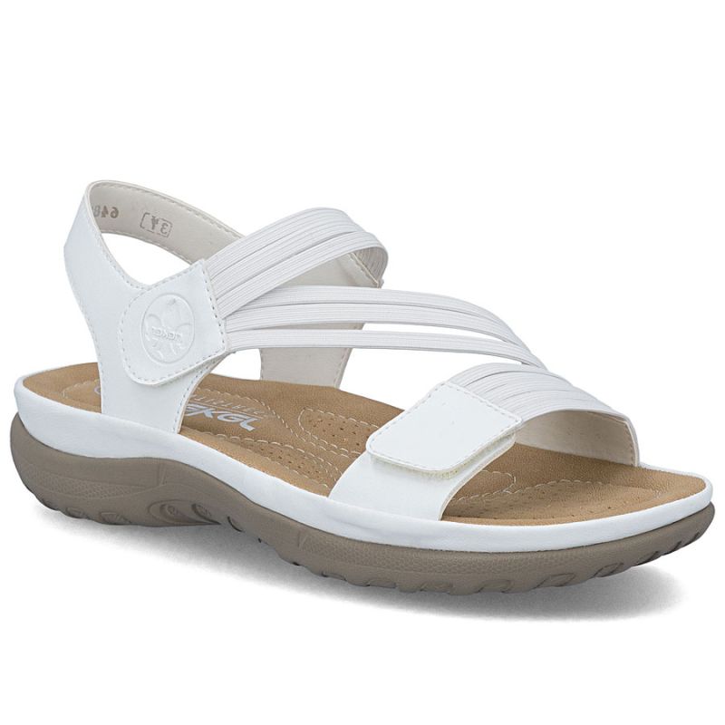Comfortable women's sandals with Velcro and elastic bands, white Rieker 64870-81 Rieker