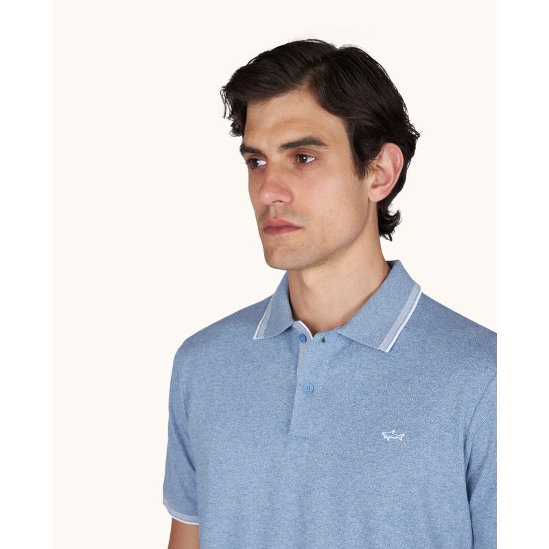 Paul&Shark Men's Cotton Button-Up Polo Shirt, Steel Blue 25411205-991