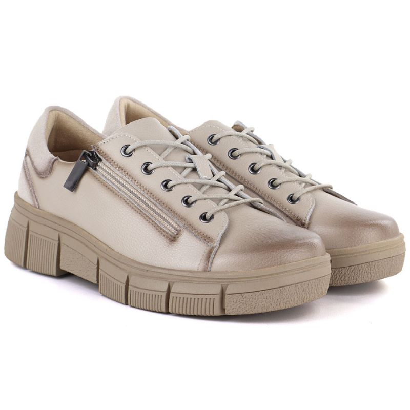 Women's beige leather platform shoes Cambell 26-19305 Cambell