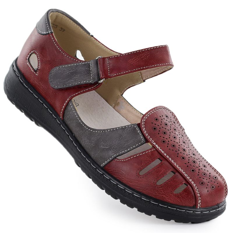 Women's comfortable burgundy openwork Velcro shoes Unisoft 9955 To be categorized Your Sports Performance