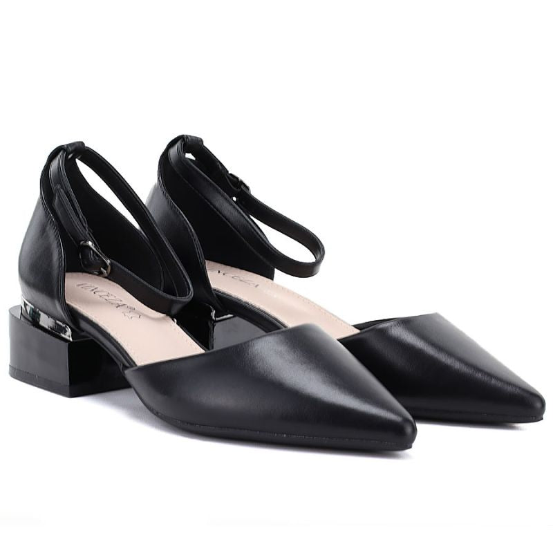 Women's black block heel pumps with strap Vinceza 62278 Vinceza