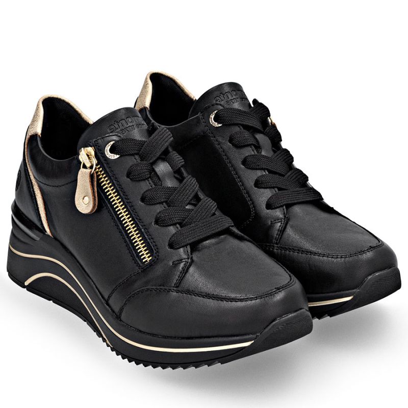 Women's leather wedge sneakers black Remonte Rieker D0T03-03