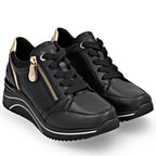 Women's leather wedge sneakers black Remonte Rieker D0T03-03