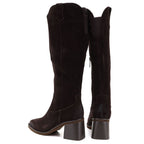 Women's leather cowboy boots with heels, suede, brown, Vinceza 133103