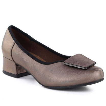 Comfortable gold women's block heel pumps M.Daszyński SA279-1 3 M. Daszyński