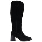 Women's leather cowboy boots with heels, suede, black, Vinceza 133103
