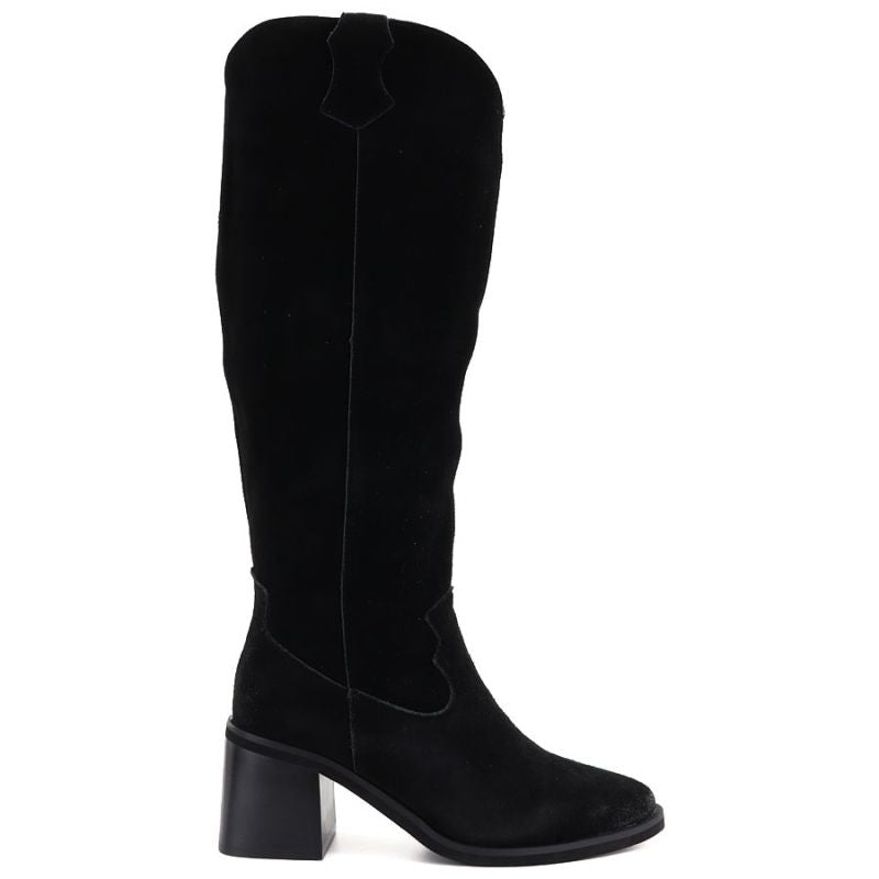 Women's leather cowboy boots with heels, suede, black, Vinceza 133103