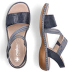 Women's leather sandals with velcro, navy blue, Rieker 65964-12 Rieker