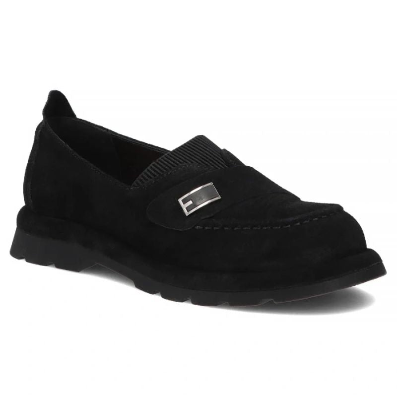 Women's leather moccasins with elastic band, black Filippo DP7947