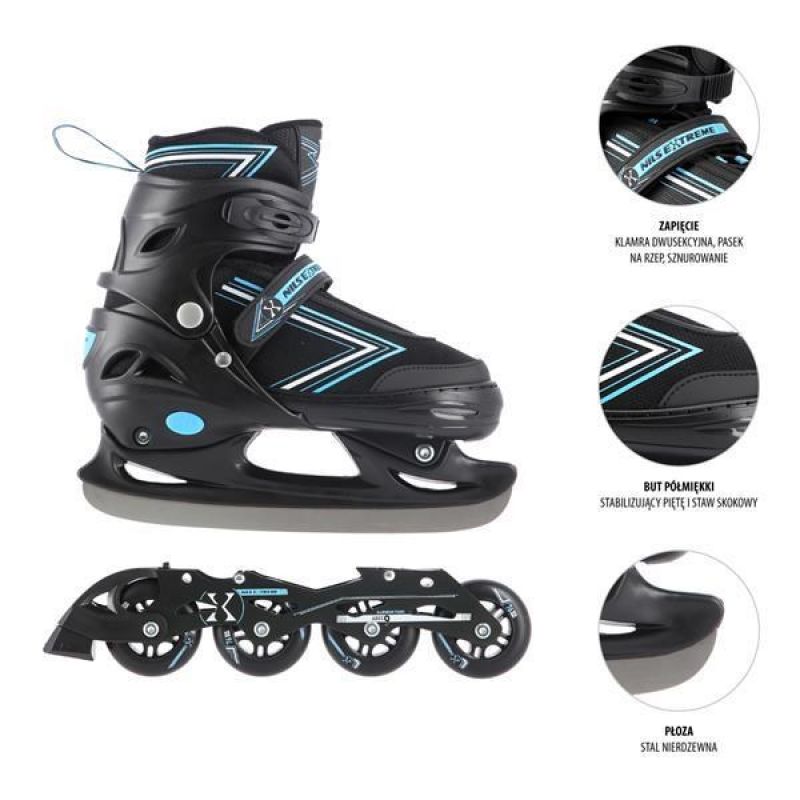 NILS EXTREME NH11912 A 2IN1 ROLLER SKATES BLACK-BLUE SIZE S (31-34) WITH REPLACEABLE HOCKEY BLADE Import z Action/Skating/Rolki, wrotki Your Sports Performance