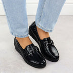 Women's patent leather wedge shoes, black, Rieker L5352-00 Footwear Your Sports Performance