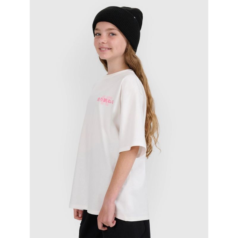 Oversized T-shirt with print for girls 4F 4FJRAW25TTSHF2935-11S 4f