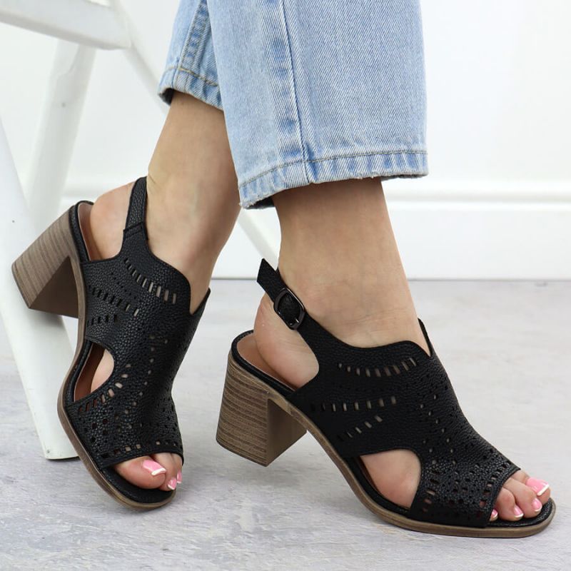 Women's openwork high-heeled sandals, black, Jezzi 24125 Footwear Your Sports Performance