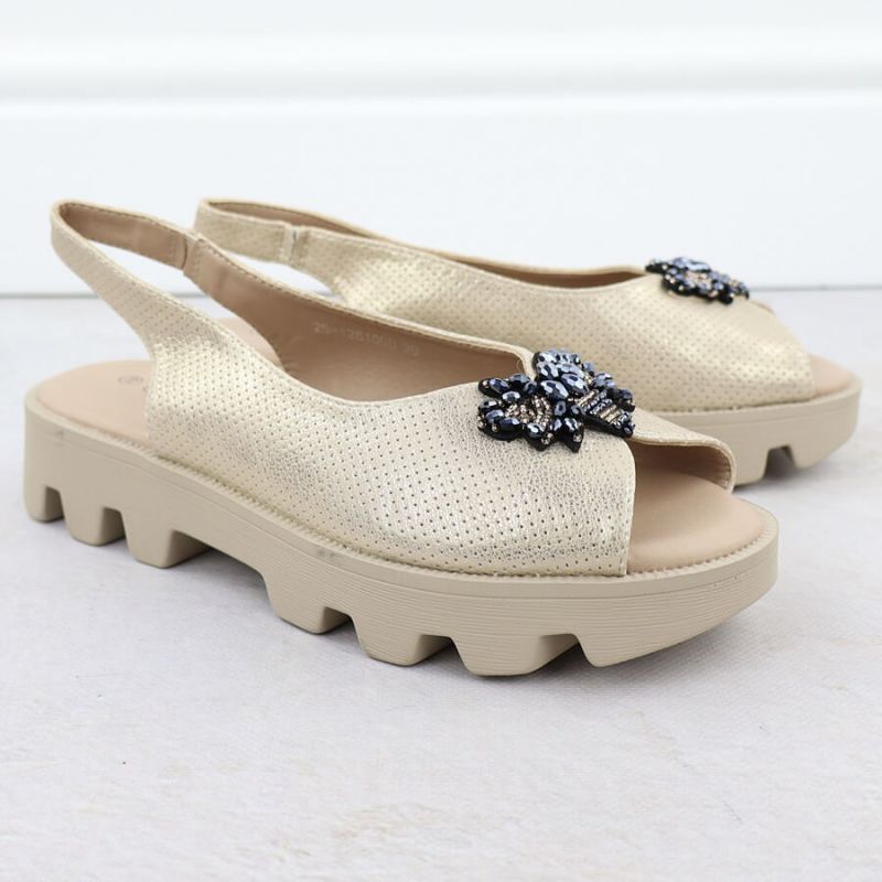 Women's perforated metallic gold platform sandals Potocki SZ12610 Footwear Your Sports Performance