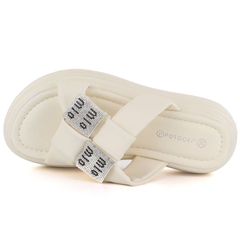 Women's beige platform flip-flops with zircons Potocki 16347 Potocki