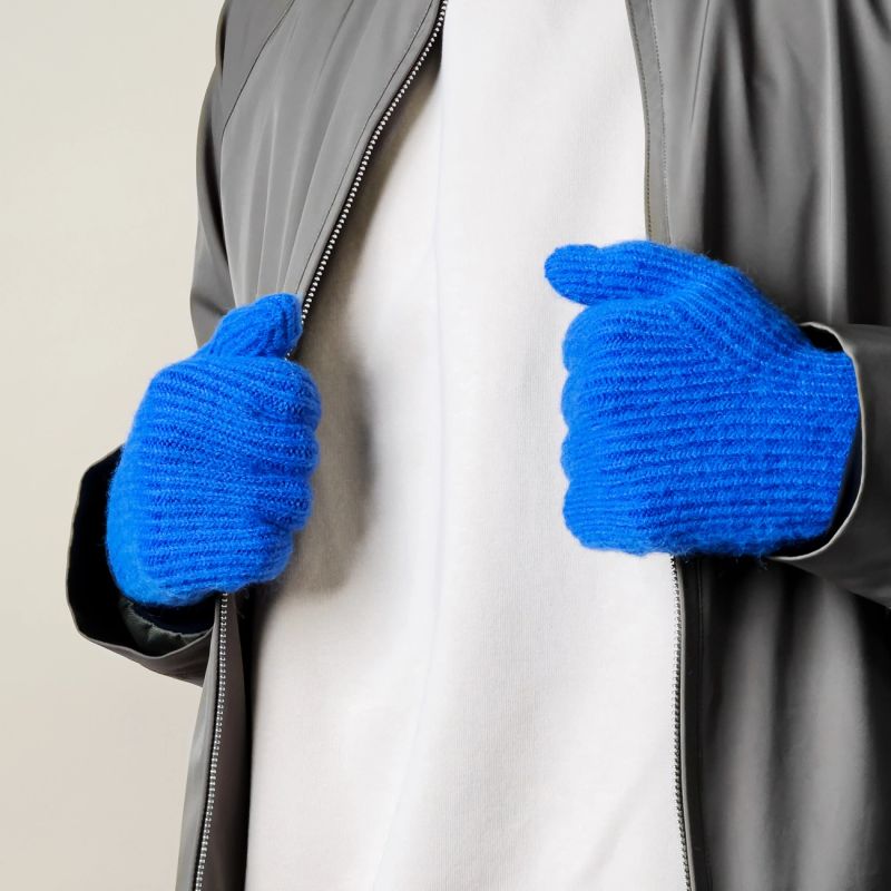 Braided telephone gloves with cutouts for fingers - blue Hurtel