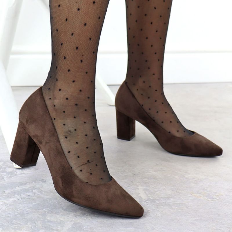 Women's chocolate suede pumps with a block heel Sergio Leone PB414 Footwear Your Sports Performance