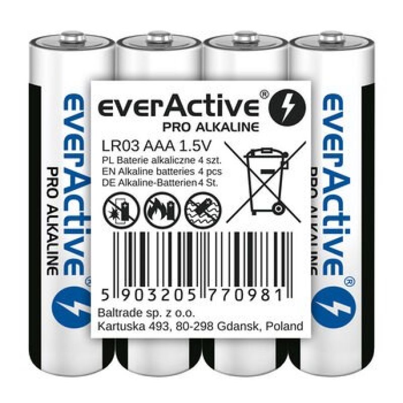 EVERACTIVE PRO ALKALINE BATTERIES R03, AAA, SHRINK 4 PCS, 1250 mAh, HIGH PERFORMANCE, LR03PRO4T Baterie, akumulatorki i ładowarki/Baterie Your Sports Performance