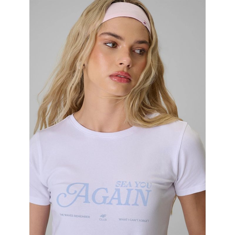 Women's slim T-shirt with print 4F 4FRAW26TTSHF4373-10S