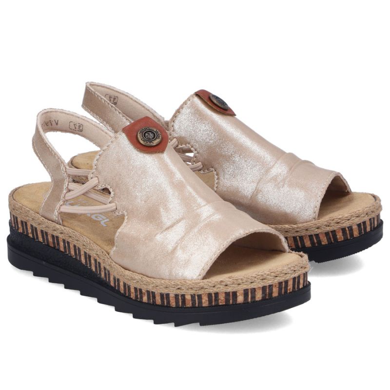 Rieker V7972-60 women's gold wedge sandals Rieker