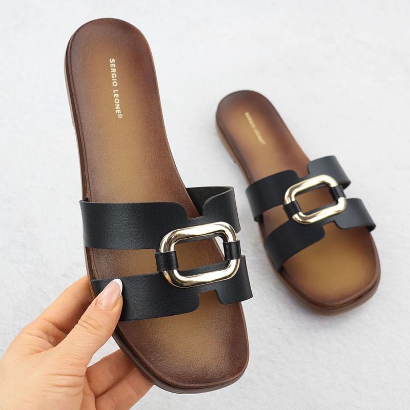 Women's slippers with decoration, black, Sergio Leone SK077H Footwear Your Sports Performance