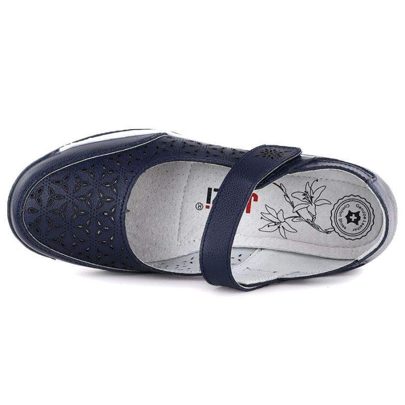 Women's leather openwork shoes with Velcro, navy blue Jezzi 9763 To be categorized Your Sports Performance