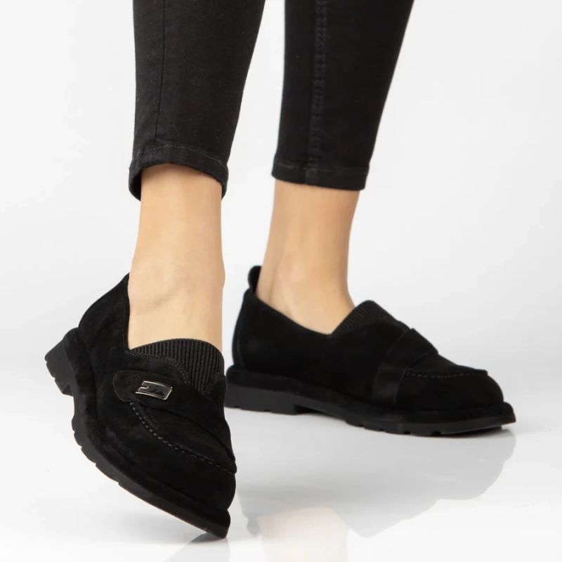 Women's leather moccasins with elastic band, black Filippo DP7947
