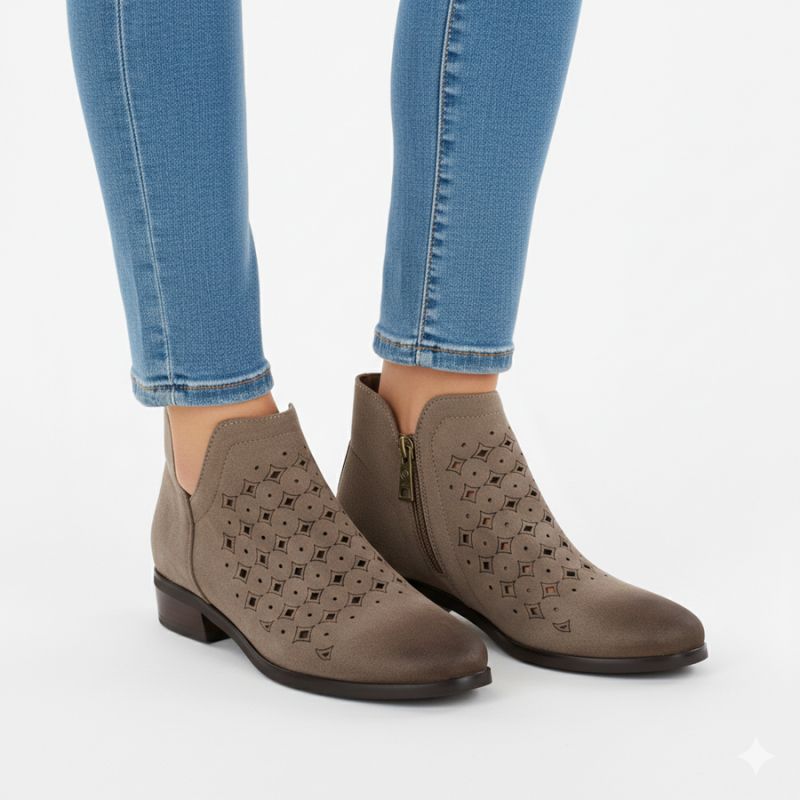 Women's suede ankle boots, openwork, dark beige, Vinceza 58626 To be categorized Your Sports Performance