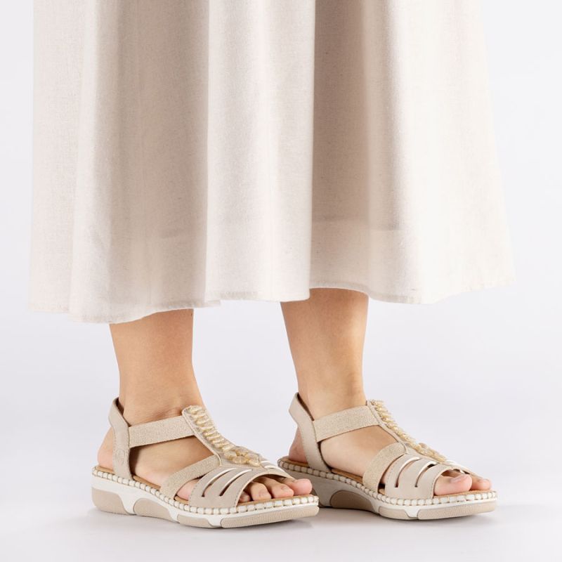 Women's beige wedge sandals Rieker 66201-62 Rieker