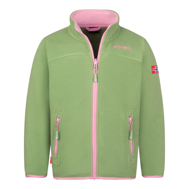 Trollkids Girls Oppdal Jacket XT sporty fleece jacket with zip, green (415-353) Trollkids
