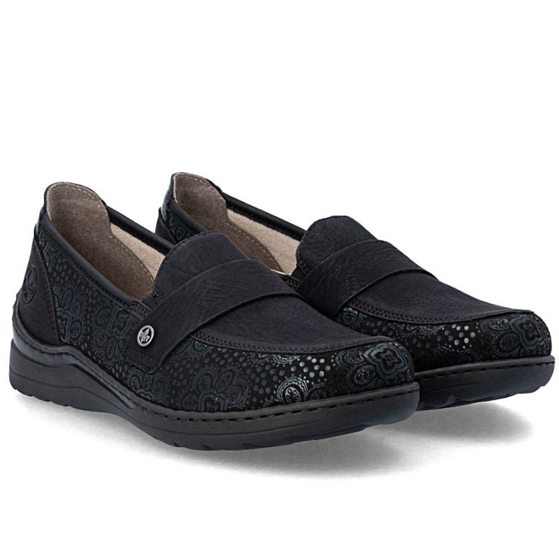 Women's comfortable black moccasin shoes Rieker 48968-00