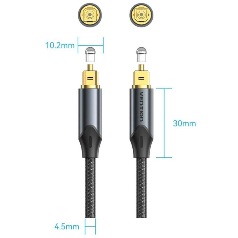 Vention Braided Optical Audio Cable with Aluminum Connector, 5m, Black Kable i adaptery/Kable optyczne Your Sports Performance