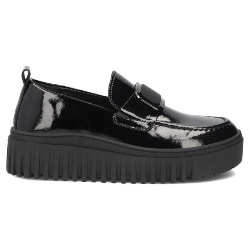 Women's leather platform moccasins, patent leather, black, Filippo DP8269