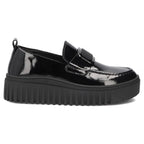 Women's leather platform moccasins, patent leather, black, Filippo DP8269