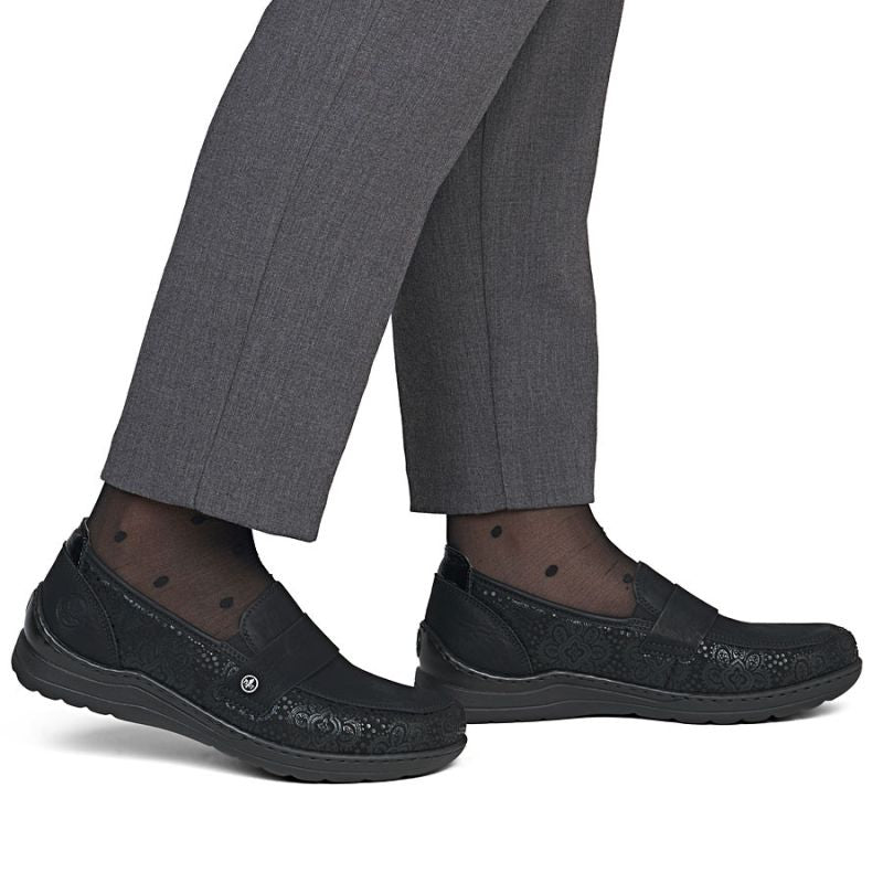 Women's comfortable black moccasin shoes Rieker 48968-00