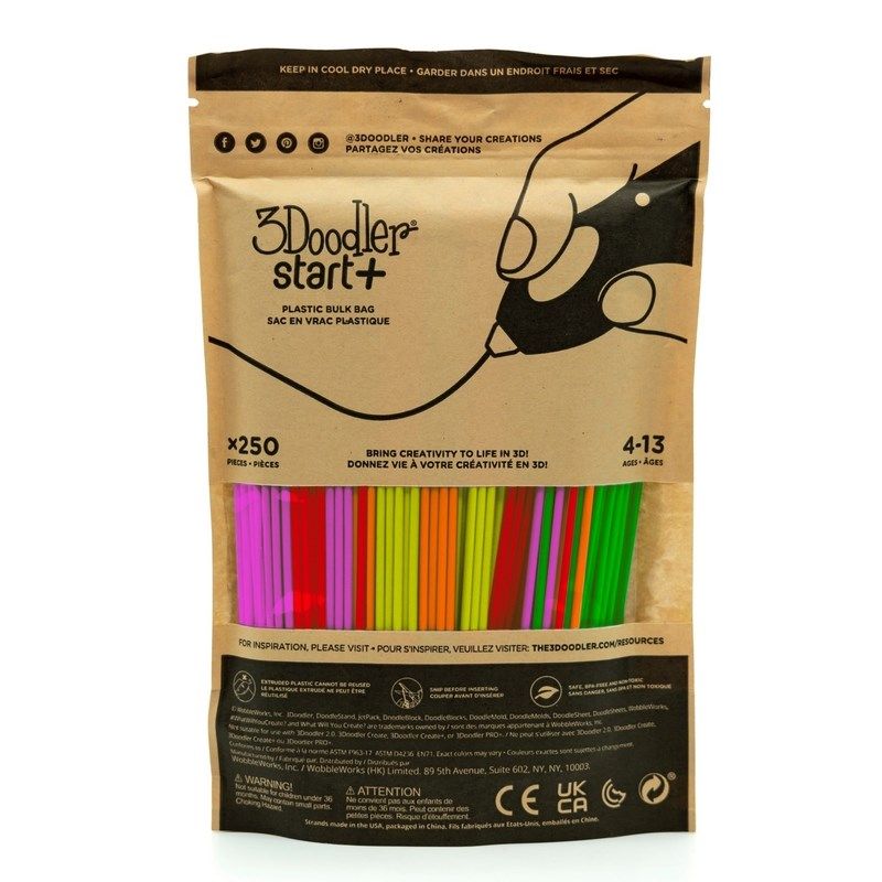 3DOODLER START FILAMENT ECO 2.5MM, 250 PCS, 5 COLORS (NEON RED, ORANGE, GREEN, PINK, YELLOW), NEON GLOW 3DS-ECO-MIX3-250 Filamenty do drukarek i długopisów 3D/Filamenty PLA Your Sports Performance